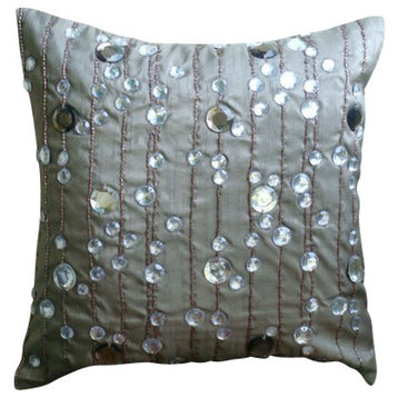 Lined Crystals Gray Art Silk 18"x18" Pillows Cover, Diamond Strings