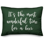 Designs Direct Creative Group - It's The Most Wonderful Time For A Beer, Dark Green 14x20 Lumbar Pillow - Decorate for Christmas with this holiday-themed pillow. Digitally printed on demand, this  design displays vibrant colors. The result is a beautiful accent piece that will make you the envy of the neighborhood this winter season.