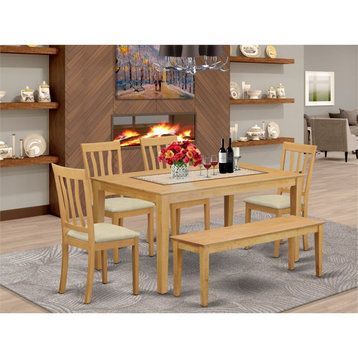 East West Furniture Capri 6-piece Traditional Wood Dining Table Set in Oak