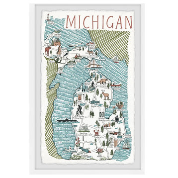 "Michigan Illustrated Map II" Framed Painting Print, 8x12