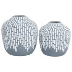 The Novogratz - Modern Gray Ceramic Vase Set 560009 - The stylish small bud vases are ideal as set decorations for living rooms with light-toned walls and pastel-finished table decors. Designed with felt or rubber stoppers at the base that prevent scratching furniture and table tops, as well as sliding around. This item ships in 1 carton. Suitable for indoor use only. This item ships fully assembled in one piece. This gray colored stoneware vase comes as a set of 2. Modern style. Vases have 2 in, and 2 in mouth openings.