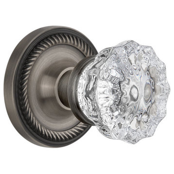 Rope Rosette Privacy Crystal Glass Door Knob, Antique Pewter