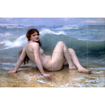 Tile Mural The Wave girl woman sea Bathroom Backsplash Four Inch Marble