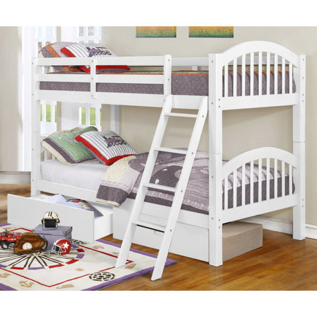 Dana Bunk Bed, Twin Over Twin, White, Drawers Included