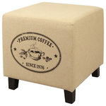 Lux Home - Elaina Vintage French Recycle Coffee Ottoman A - The Elaina Vintage French Recycle Ottoman is a great accent piece for any home. With 1 of 4 eye-catching coffee patterns, this adorable ottoman is sure to inspire conversation. Use this ottoman as additonal seating or a footrest anywhere in your home.