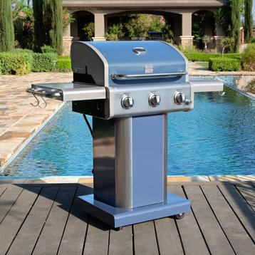 Kenmore 3 Burner Gas Grill with Side Shelves, Azura