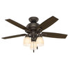 Hunter Fan Company  44" Donegan Three Light  Ceiling Fan With Light, Onyx Bengal
