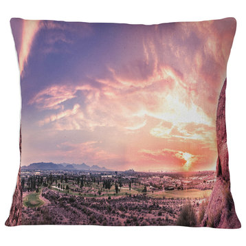 Evening Red Sky over Phoenix Arizona Landscape Printed Throw Pillow, 16"x16"