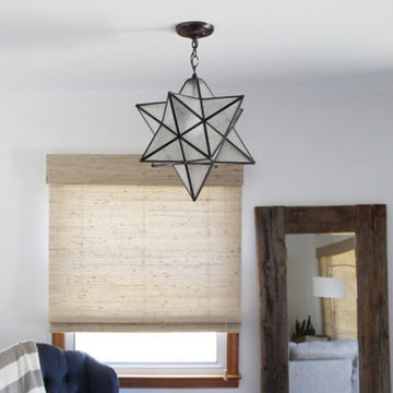 Modern Rustic Cottage Living Room Gets Updated With Woven Wood Shades