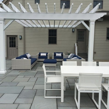 Warren, NJ Beautiful transformation - Blue stone patio with pergola and fire pit