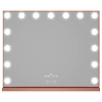 Aurora Tri-tone Vanity Mirror with Bluetooth and 15 Frosted LED Lights, Rose Gold