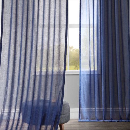 Faux Linen Sheer Curtain Single Panel, Blue Lapis, 50"x84"