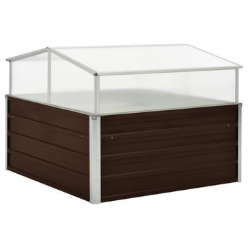 vidaXL Cold Frame Raised Bed with Cover Greenhouse Brown Galvanized Steel
