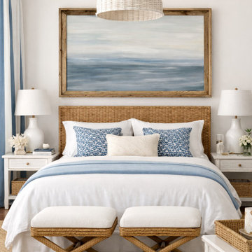 Coastal Bedroom  Large Blue Abstract Seascape Art  Serena & Lily Inspired Design