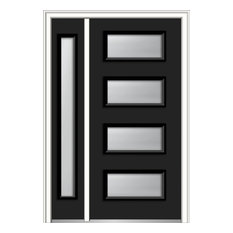 Clear 4-Lite Fiberglass Smooth Door With Sidelite, 51"x81.75", LH In-Swing