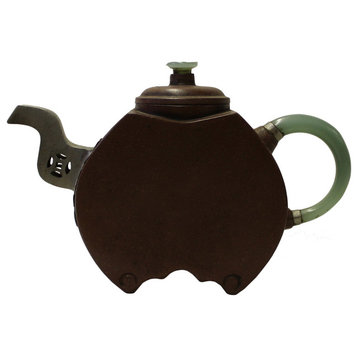 Consigned, Chinese Zisha Jade Stone Handle Teapot Display Art