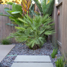concrete pads and mexican beach pebbles