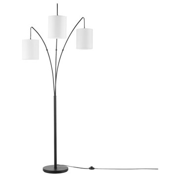 Benton 79" Matte Black 3-Light Floor Lamp with White Linen Shade