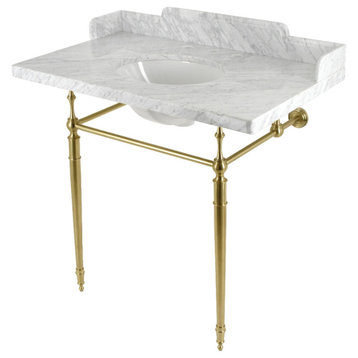 LMS3622M87 36" Carrara Marble Console Sink with Brass Legs