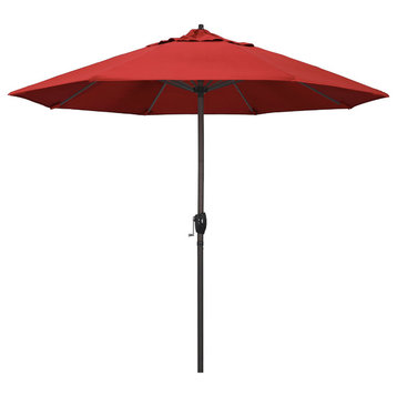 9' Bronze Auto-tilt Crank Lift Aluminum Umbrella, Olefin, Red