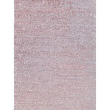 Plush Hand-Knotted Bamboo Silk and Mohair Wool Pink Area Rug, 10'x14'