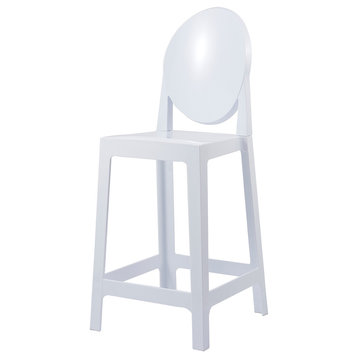 Designer Counter Height Stool With Solid High Back Side Chair Footrest, White, Single Stool