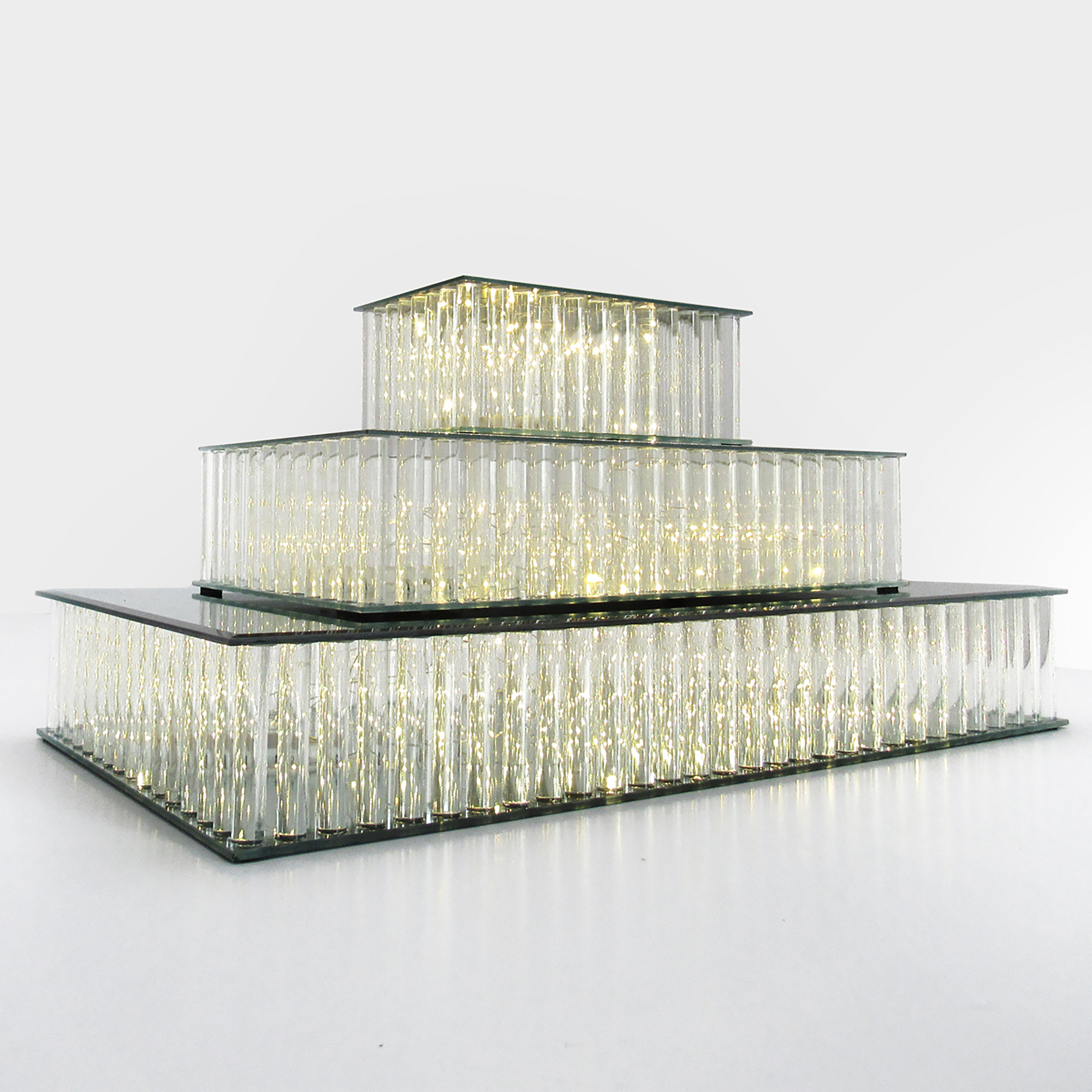 Rectangle Mirror LED Fairy Light Up Glass Cake Stand Dessert Display ...