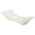 StyleCraft - Zattera Candle White on White Swirl Murano Dish With 3 Wick scented Candle - This Murano glass dish is made out of bright and visually textural white on white swirl glass, which serves to enhance the overall tapered raft shape. It contains a 3 wick scented candle in a coordinating white color. When the candle is gone, the long glass vessel can continue to be used as a simple decorative home accent or convenient catch-all.