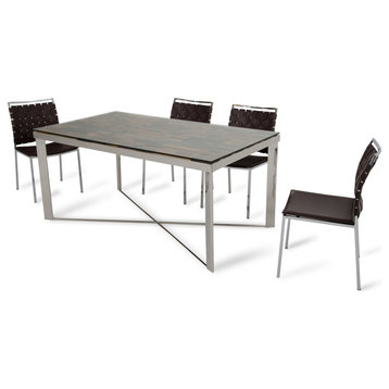 HomeRoots 30" Wood Steel and Glass Dining Table