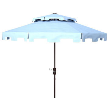 Safavieh Outdoor Zimmerman 9ft Double Top Market Umbrella Baby Blue / White