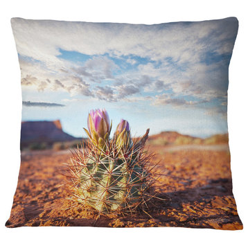 Large Cactus Under Cloudy Sky Floral Throw Pillow, 16"x16"