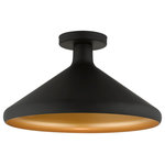 Livex Lighting - Livex Lighting 1 Light Black Semi-Flush Mount - Featuring a clean and crisp modern look, the Geneva 1-light flush mount makes a contemporary statement with the smooth cone shape of its black finish exterior. A gleaming gold finish on the interior of the metal shade brings a refined touch of style.