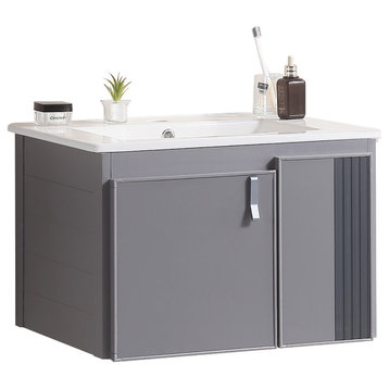 24 Inches Aluminium Wall-Mounted Bath Vanity Set, Ceramic Sink
