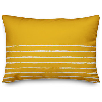 Yellow and White Sketch Stripes 14x20 Lumbar Pillow