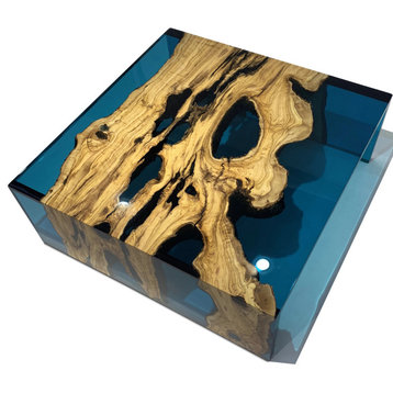 Blue Waterfall Olive Coffee Table, 27.6"