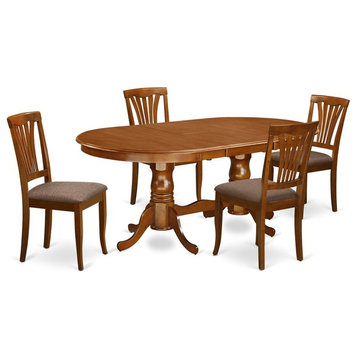 East West Furniture Plainville 5-piece Wood Dining Set with Linen Seat in Brown