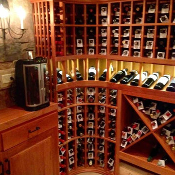 Curved Wine Rack Corner with Lighted Display Row Chicago Wine Cellar