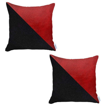 Set of 2 Red Faux Leather Lumbar Pillow Covers