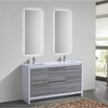 Lavanity 60" Double Sink Bathroom Vanity, Quartz Countertop, Ash Gray