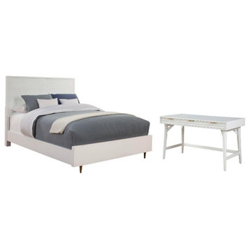 Home Square 2-Piece Set with Queen Panel Bed & Large Wood Desk in White