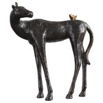 Uttermost - Hello Friend Sculpture - This playful, cast iron, sculpture features a dark brown horse with light bronze tipping turned to greet the antique gold bird that has positioned itself on his back. This will add a cheerful addition to any setting.