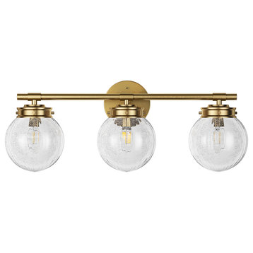 Brushed Gold Bathroom Vanity Light with Cracked Craft Glass Shade