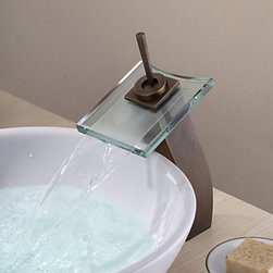 Antique Waterfall Bathroom Sink Faucet with Glass Spout (Tall) T0815AH - Bathroom Sink Faucets