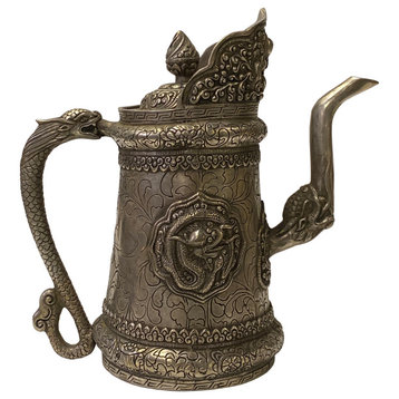Chinese Handmade Metal Silver Color Dragons Vase Teapot Jar Display Hws1830