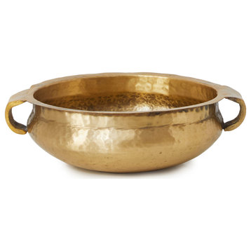 Gold Brass Hammered Metal Decorative Bowl, 3"x7.5"