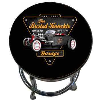 Busted Knuckle Garage Roadster Graphic On Black Stool With Swivel