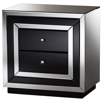 Cecilia Hollywood Regency Glamour Style Mirrored 2-Drawer Nightstand