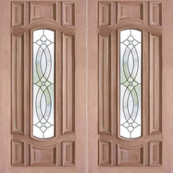 Decorative Center Arch Lite, Prehung Mahogany Double Front Door, 72x80 - Front Doors