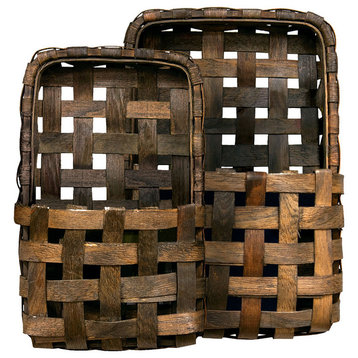 Brown Tobacco Wall Pocket Baskets, Set of 2