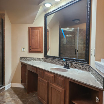 Before: Traditional Bathroom Vanity with Built-In Makeup Station